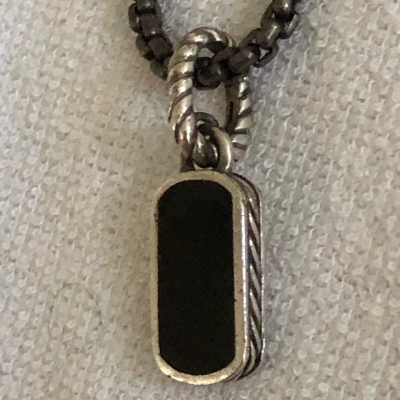 David Yurman Black Onyx Sterling Dog Tag Pendant/Sterling 14K Gold Necklace - Picture 2 of 13